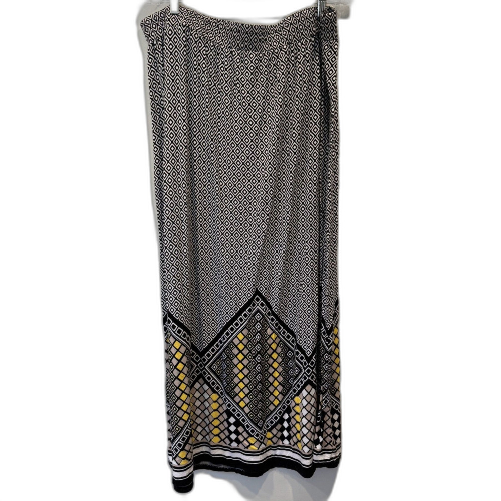 Cato Maxi Skirt Geometric Print Black White Yellow Stretch Women sz 22W Plus